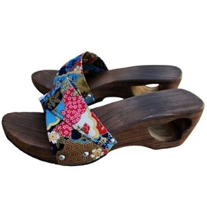 Handmade Japanese Style Flip Flops Platform Shoes Sandals Wooden Clogs Wedge